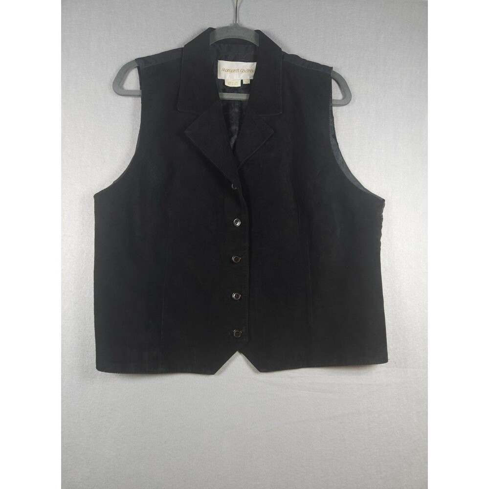 VTG Margaret Godfrey Vest Womens Large Black Leather Button Front Collared Lined